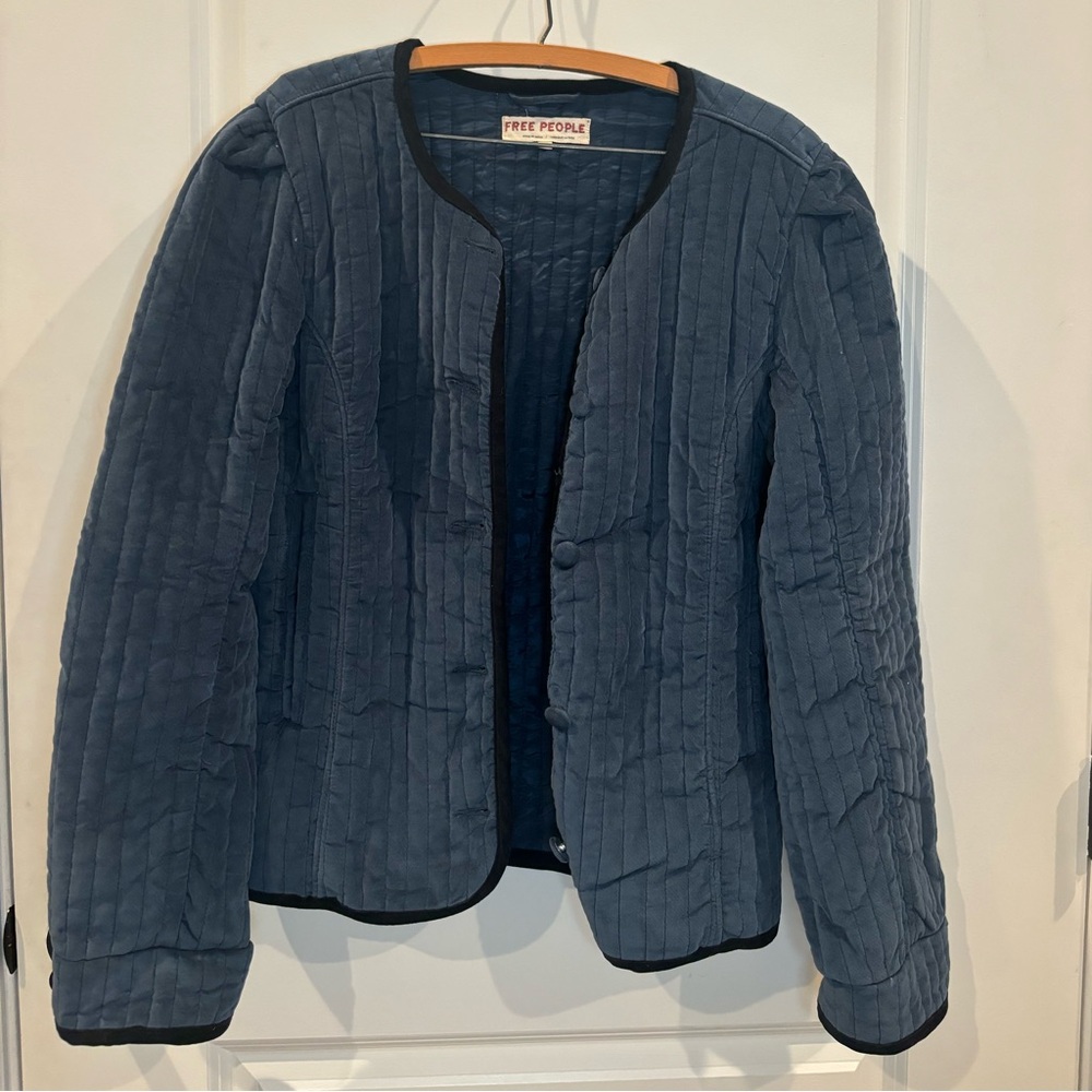 Free People Natalia Velvet Jacket, Size Large, Color Dark Denim